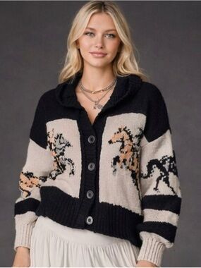 Anthropologie Pilcro Horse Graphic Cardigan Size M